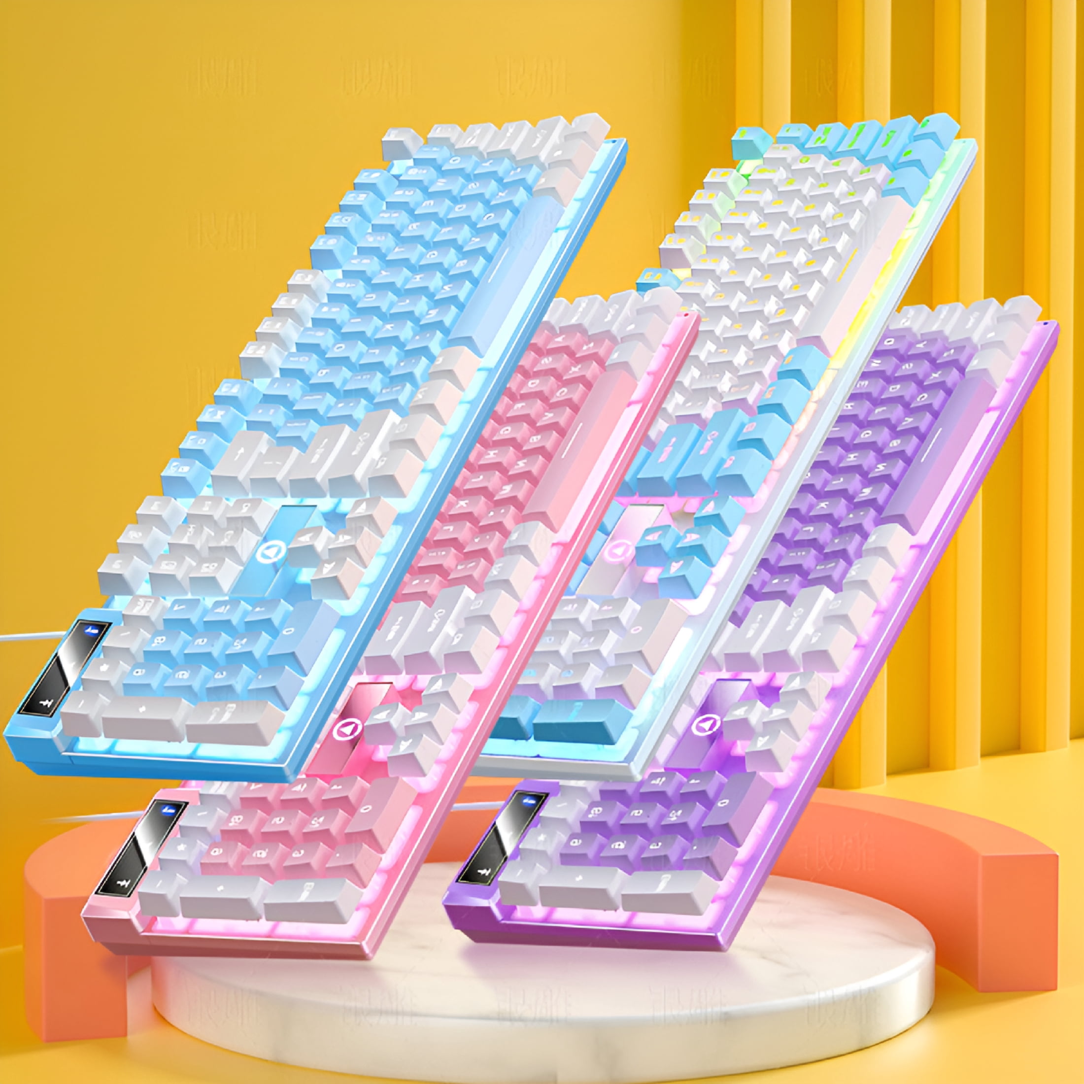 GJX 2026 New Gaming Keyboard Usb Wired Floating Keyboard Ergonomic Water Mechanical Feeling Keyboard Ultra-Slim Led Backlit Keyboard for Desktop Computer for Gaming,Office,Home,Pc,Pink