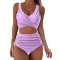 thumbnail image 1 of Tungbrin High Waisted Bikini Sets for Women 2 Piece Cross Front Wirefree Padded Tankini Swim Suits with Side Drawstring Bikini, 1 of 5