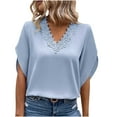 thumbnail image 1 of Fashion Womens Spring/Summer Short Sleeve V-Neck Solid Flare Sleeve Top, 1 of 7