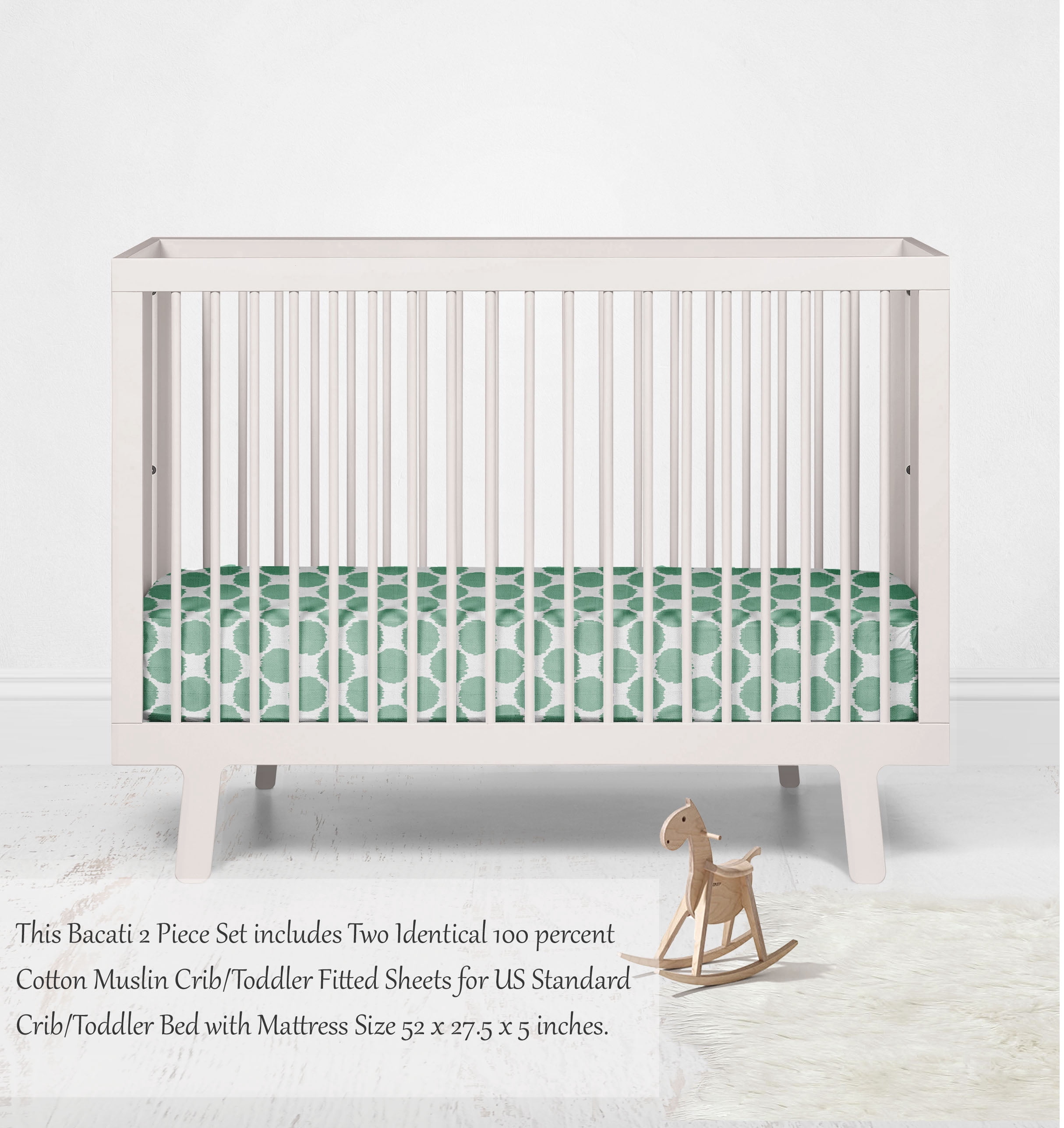 Bacati - Ikat Dots Crib/Toddler Bed Fitted Sheets 100% Cotton Muslin 2 Pack, Available in Multiple Colors