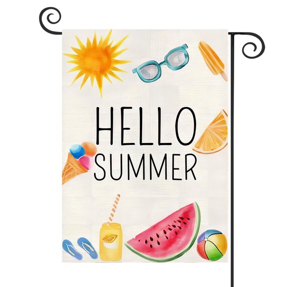 DMERBYL Hello Summer Garden Flag 12x18 Inch Double Sided Burlap, Beach Sign Yard Outdoor Decor Small Flags