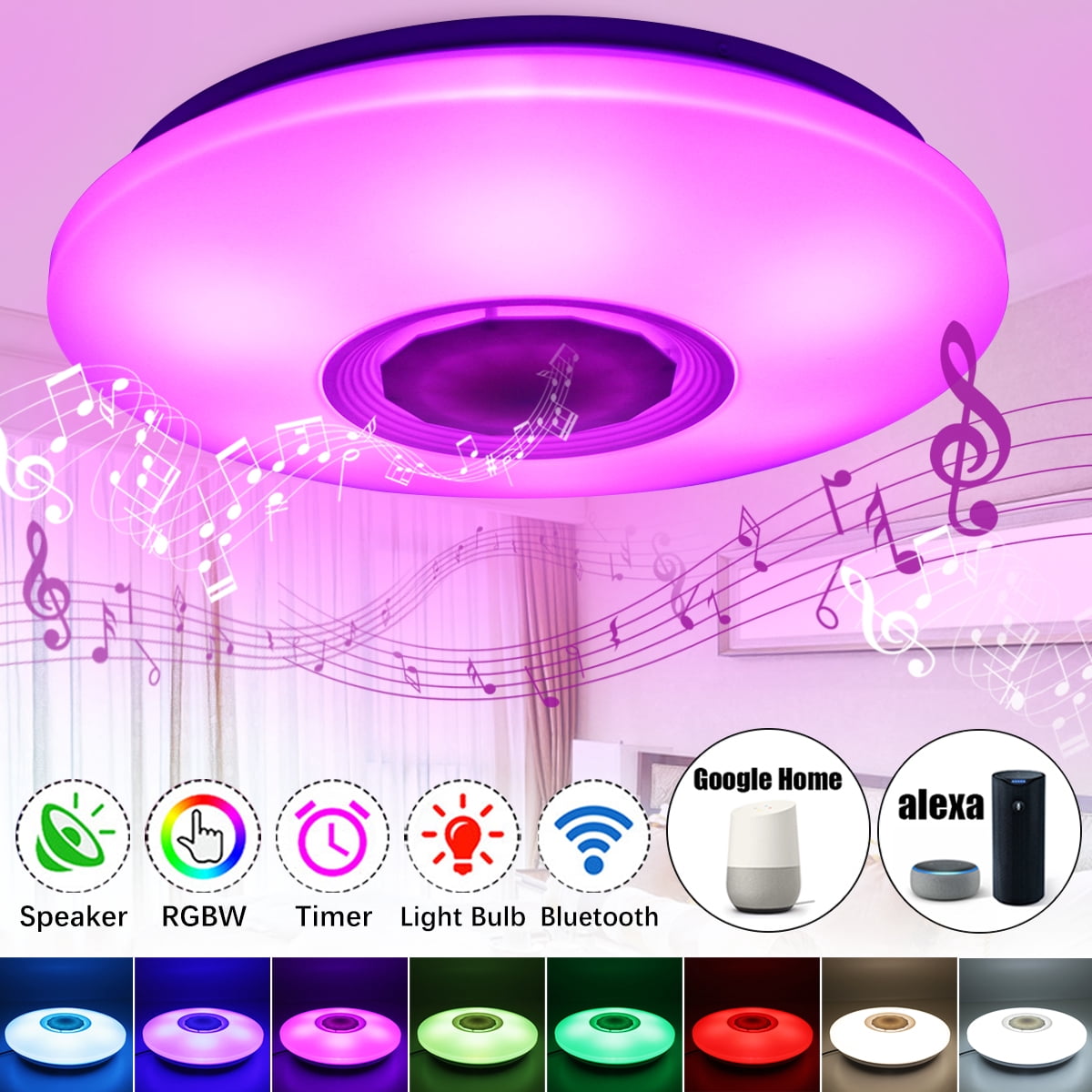 48W Dimmable LED Music Ceiling Lights with Speaker, Smart ...