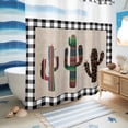 thumbnail image 5 of No Hook Shower Curtain with Built-in Rings - Tropical Cactus Washable Waterproof Fabric Bathroom Curtains for Hotel,Rentals, 66 X 72 Inch Long , Black Buffalo Check Plaid, 5 of 9