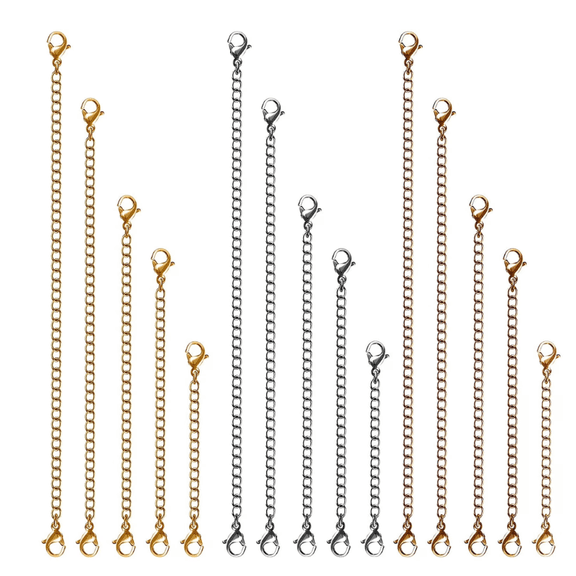 Necklace Extender Chains – Stainless Steel Jewelry Extension Set with Lobster Clasps, Multi-Length & Dual-Color for Necklaces, Bracelets, Anklets (Gold & Silver)