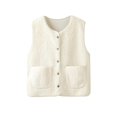 thumbnail image 2 of Chaleco polar para mujer, ligero, moderno, suave, con bolsillos, cálido, de un solo pecho. Beige, 2 of 9