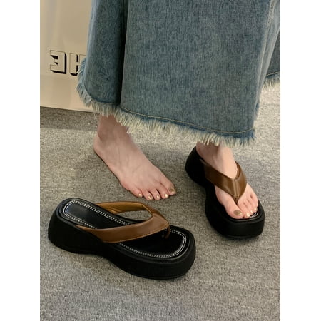 

Fashion Leisure Sandals Beach Slippers Women s Summer Wear Same Style Thick-Soled Flip-Flops Height Increasing Flip Flops