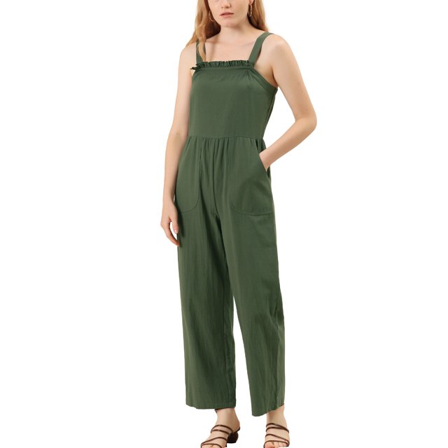 Unique Bargains Women's Ruffled Neck Country Style Jumpsuits