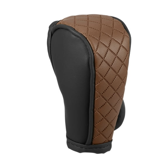 Unique Bargains 1 Pc Car Shift Knob Cover -  Automatic Car Knob Gear Sticky Protector Decorative - Faux Leather Brown