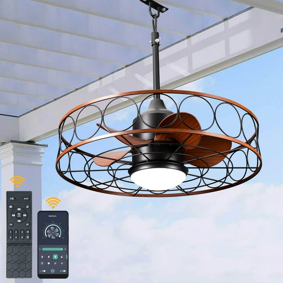 Chords Attic 24" 5-Blade Outdoor/Indoor Reversible Smart Ceiling Fan with LED Lights and Remote Control Included