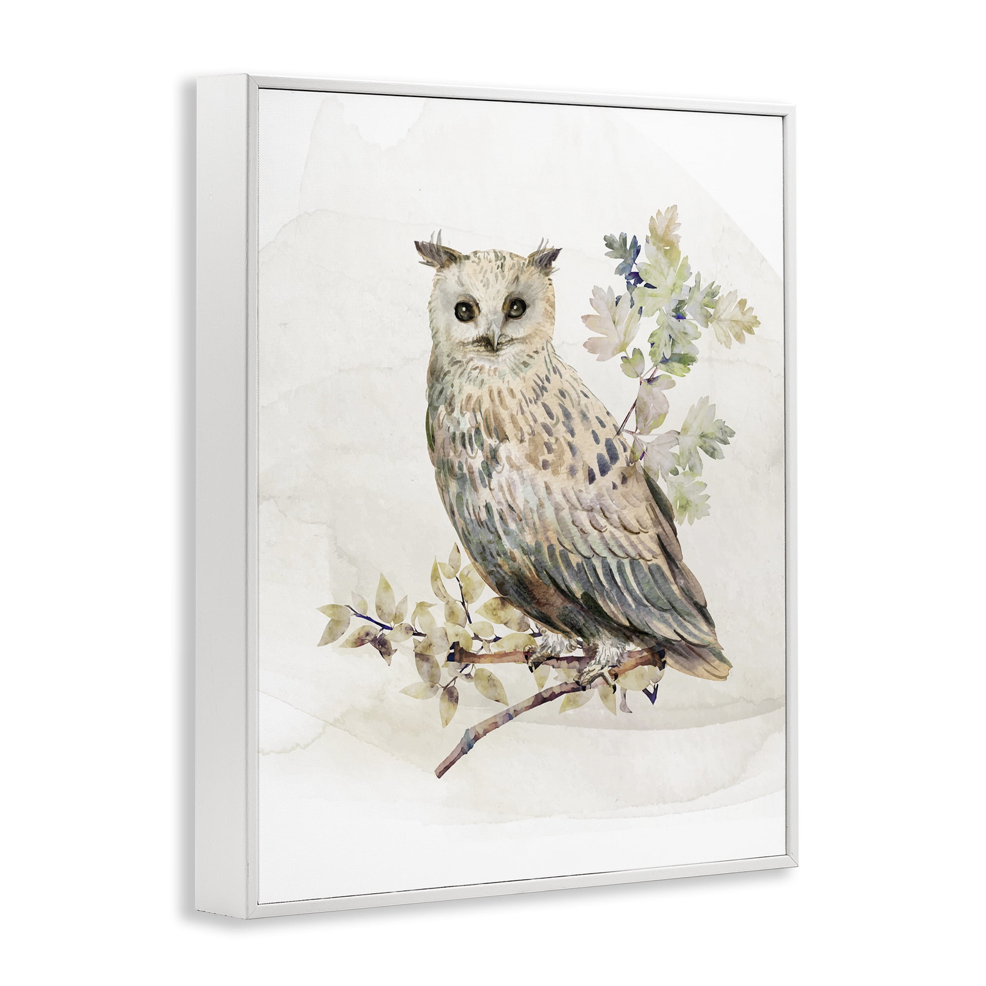 Stupell Industries Forest Owl with Foliage White Framed Giclee Art, design by CAD Designs
