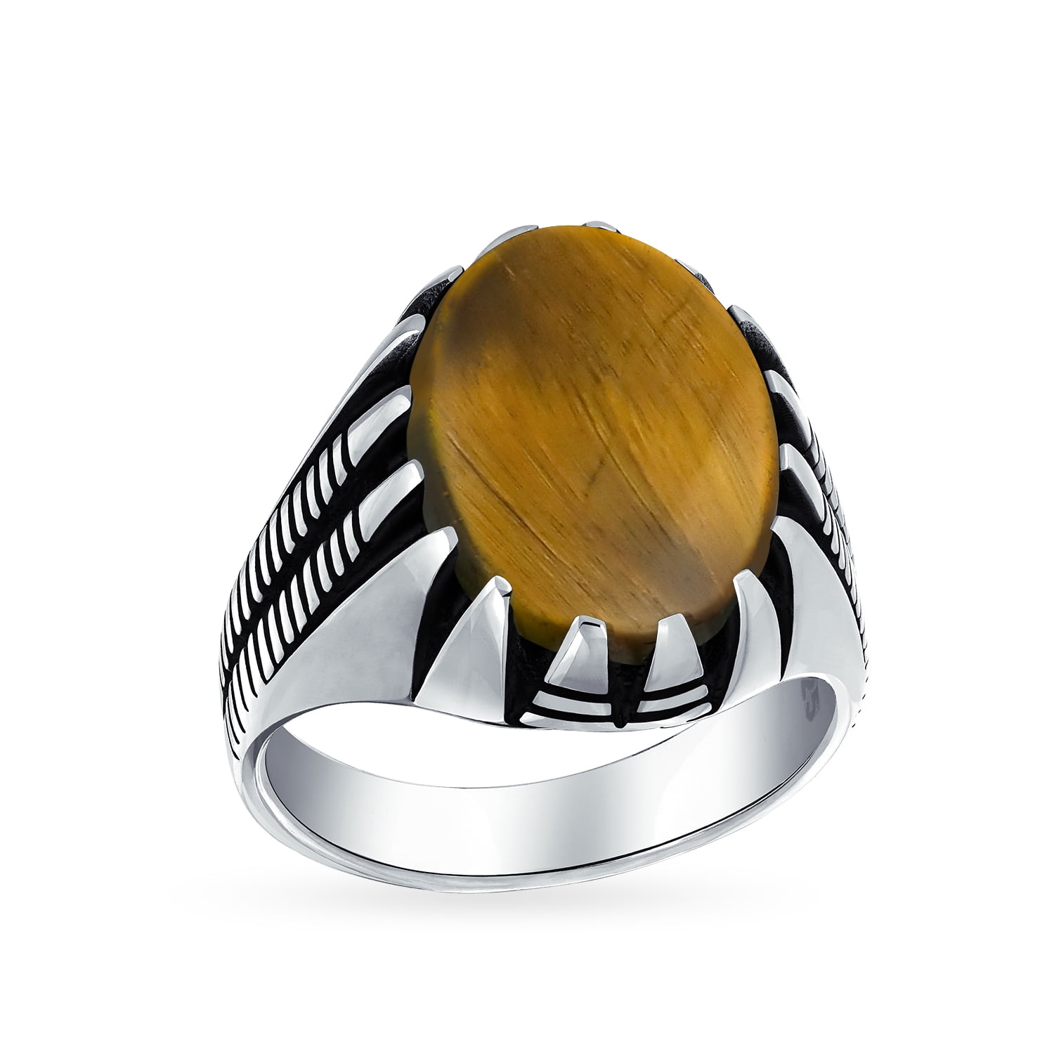 Solid 925 Sterling Silver Turkish Handmade Oval Tiger's Eye Stone Men's Ring 