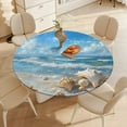 thumbnail image 3 of Beach Seashell Starfish Round Fitted Tablecloth with Flannel Backing Elastic Table Cloth Waterproof Oil-Proof Plastic Table Cover Table Up 40"-54" Diameter), 3 of 5