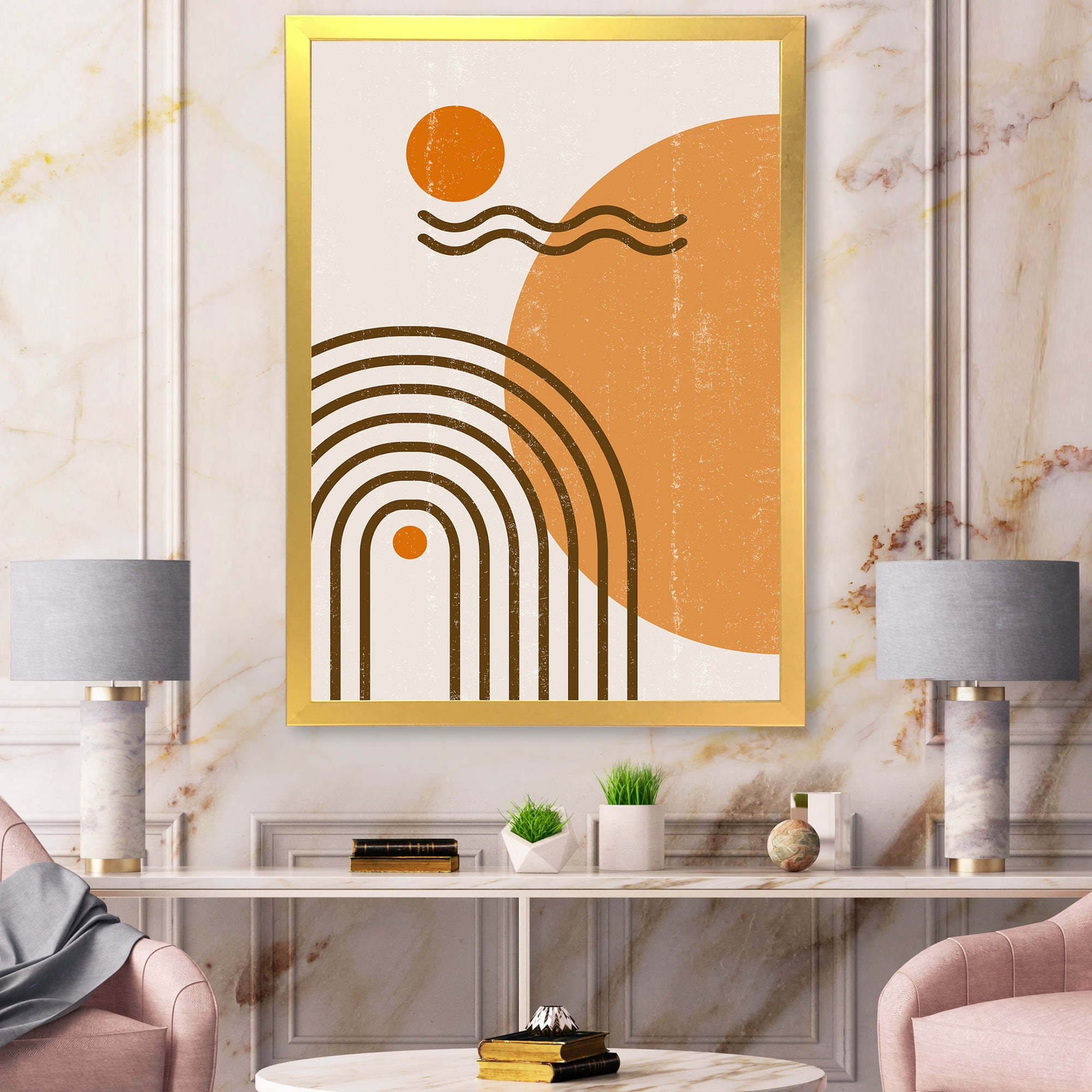 Designart 'Abstract Rainbow Moon and Sun In Earth Tones II' Modern Framed Art Print