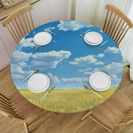 

Tllo0ord Wheat Field Summer Round Fitted Tablecloth with Elastic Edge Waterproof Oil Proof Polyester Table Cloth for Indoor and Fits up Tables 42-46