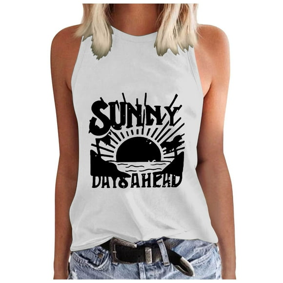 TSADFHJI Christmas Tops for Women with Lights Womens Summerdresses Beach Graphic Tank Tops Summer Casual Tanks Vest Country Music Vintage Tank S White