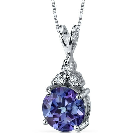 Created Pink Tourmaline Pendant - 2.50 Carat T.G.W. Round Shape Created Alexandrite Rhodium over Sterling Silver Pendant, 18