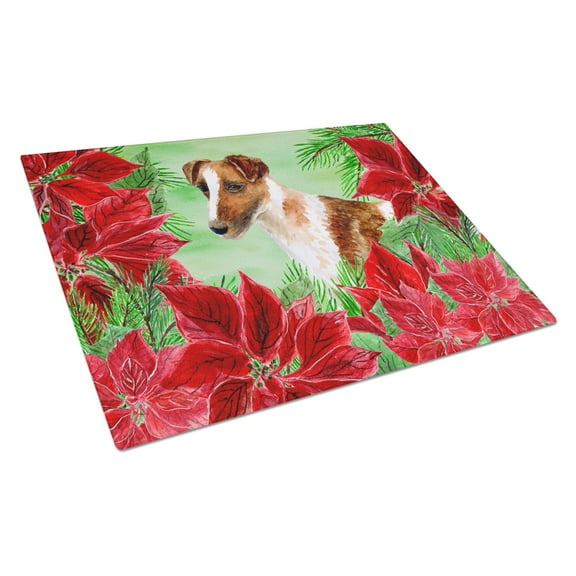 Caroline's Treasures Smooth Fox Terrier Poinsettas Glass Cutting Board Large
