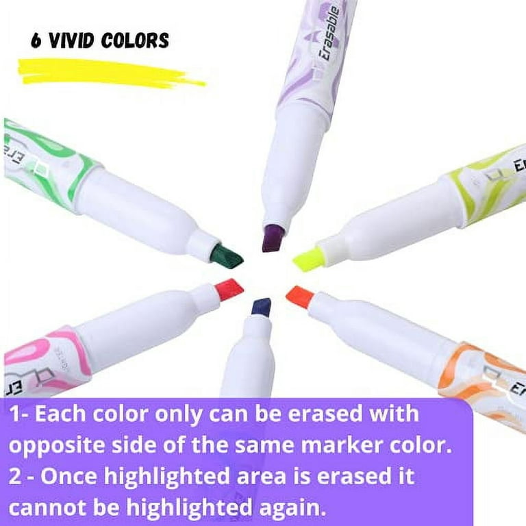 AAHANSHOPPE SUPER FINE ERASEABLE HIGHLIGHTER PENS BULLET TIP  PACK OF 6 PCS - ERASEABLE HIGHLIGHTER PACK PF 6 PCS MULTICOLOUR