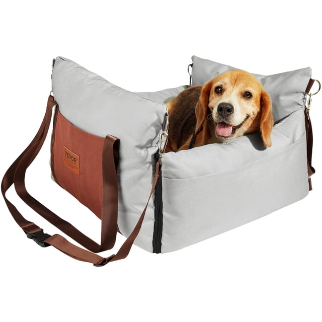 Asiento de coche para perros VEVOR, asiento elevador impermeable para perros para coche con asas laterales y bolsillo de almacenamiento, correa de seguridad con clip y relleno de algodón PP