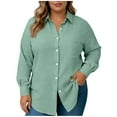 thumbnail image 3 of Horkkom Plus Size Tops for Women Solid Color Long Sleeve Button Down Shirts Trendy Casual Loose Blouses with Pocket XXXXL, 3 of 7