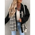 thumbnail image 3 of Women Jean Jacket Long Sleeve Button Down Plaid Oversized Denim Shacket Jackets Boyfriend Plaid Blouse Shacket Top with Chest Pocket, 3 of 7