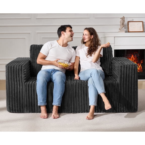 Modular Sectional Sofa 2 Seater Loveseat Modular Sofa Couch with Deep Seat Memory Foam Cloud Sofa Chair with Pillows Oversized Sectional Sofa for Living Room Bedroom (Strip Grey, Loveseat)