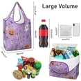 thumbnail image 3 of 5 Pack Foldable Shopping Bag,Purple Halloween Pattern Reusable Grocery Bags with Pockets,Large Reusable Tote Bags with Handles Waterproof & Lightweight, 3 of 6