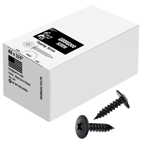 Grrrgooo Phillips Modified Truss Head Wood Screws - #8 Carbon Steel Black Screws for Wood, 18 to 22 Gauge Metal - Sharp Tip, Phosphate Coated - DIY Woodworking & Carpentry Supplies - 3/4", 100-Pack