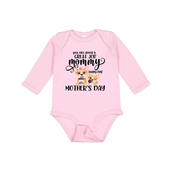 Inktastic Happy Mother's Day with Cute Corgi Dogs Boys or Girls Long Sleeve Baby Bodysuit