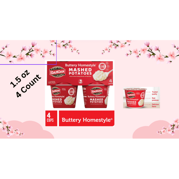 Idahoan Buttery Homestyle Mashed Potatoes Cups, 1.5 oz, 4 Count