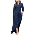 thumbnail image 2 of SELONE Denim Dresses for Women Casual Long Sleeve Denim Fashion Turndown Collar Loose And Comfortable Long Summer Dresses for Women for Everyday Wear Beach Vacation Day to Night Dark Blue XL, 2 of 8