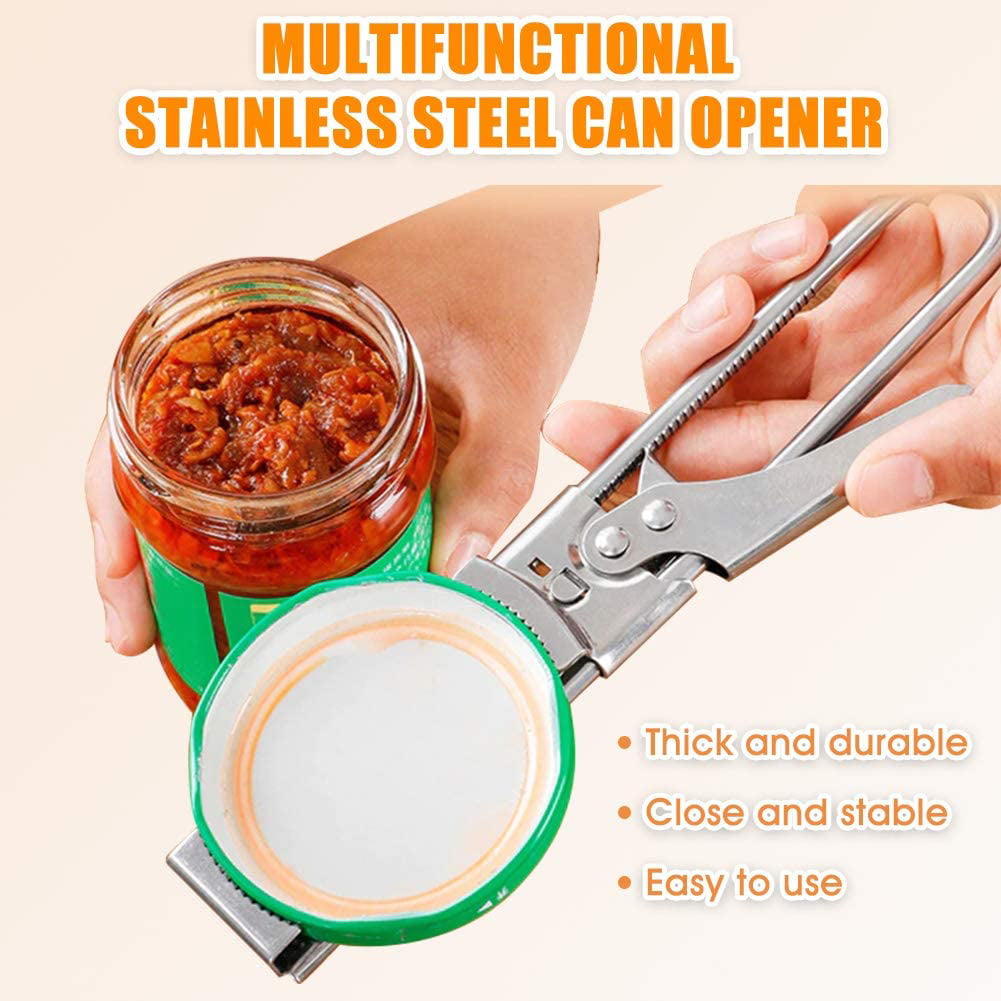 Deago Adjustable Multifunctional Stainless Steel Can Opener Jar Lid Gripper Kitchen Accessories Gadgets, Size: 7.3 x 1.3 x 1.6, Silver