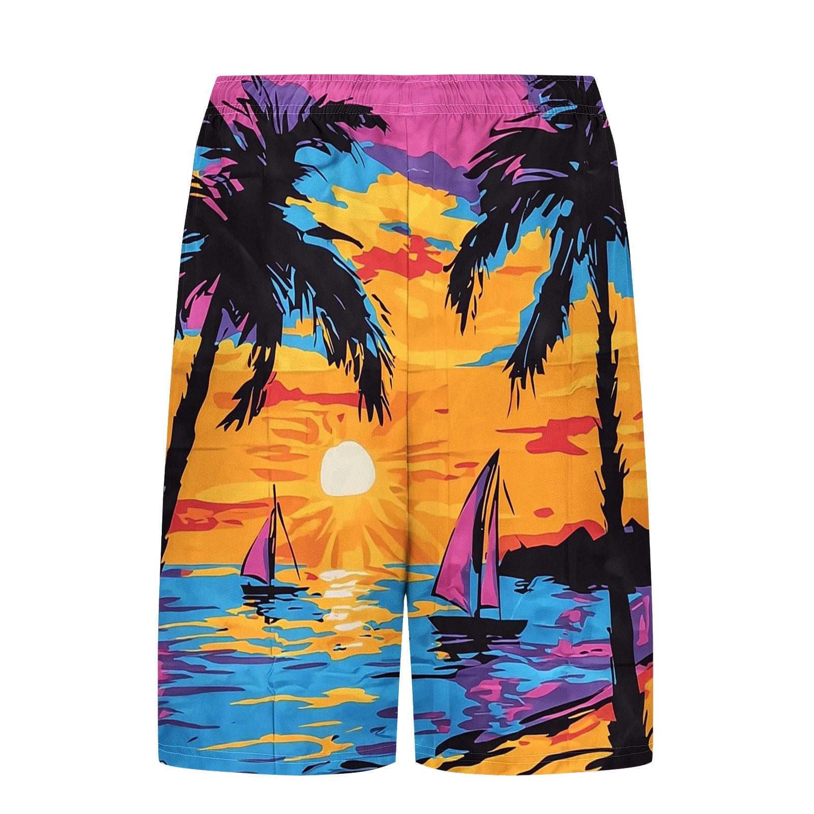 Timoontee Men Beach Shorts with Stretchy Elastic Waist and Functional Side Pockets for Daily Casual Relaxed Fit Design Orange XXXL