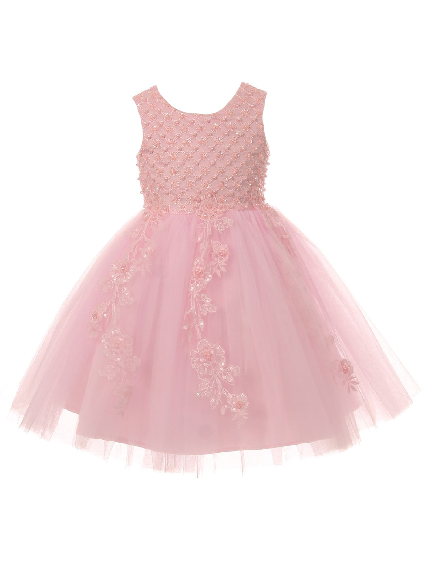 Cinderella Couture Little Girls Pink Pearl Lace Tulle Flower Girl Dress ...