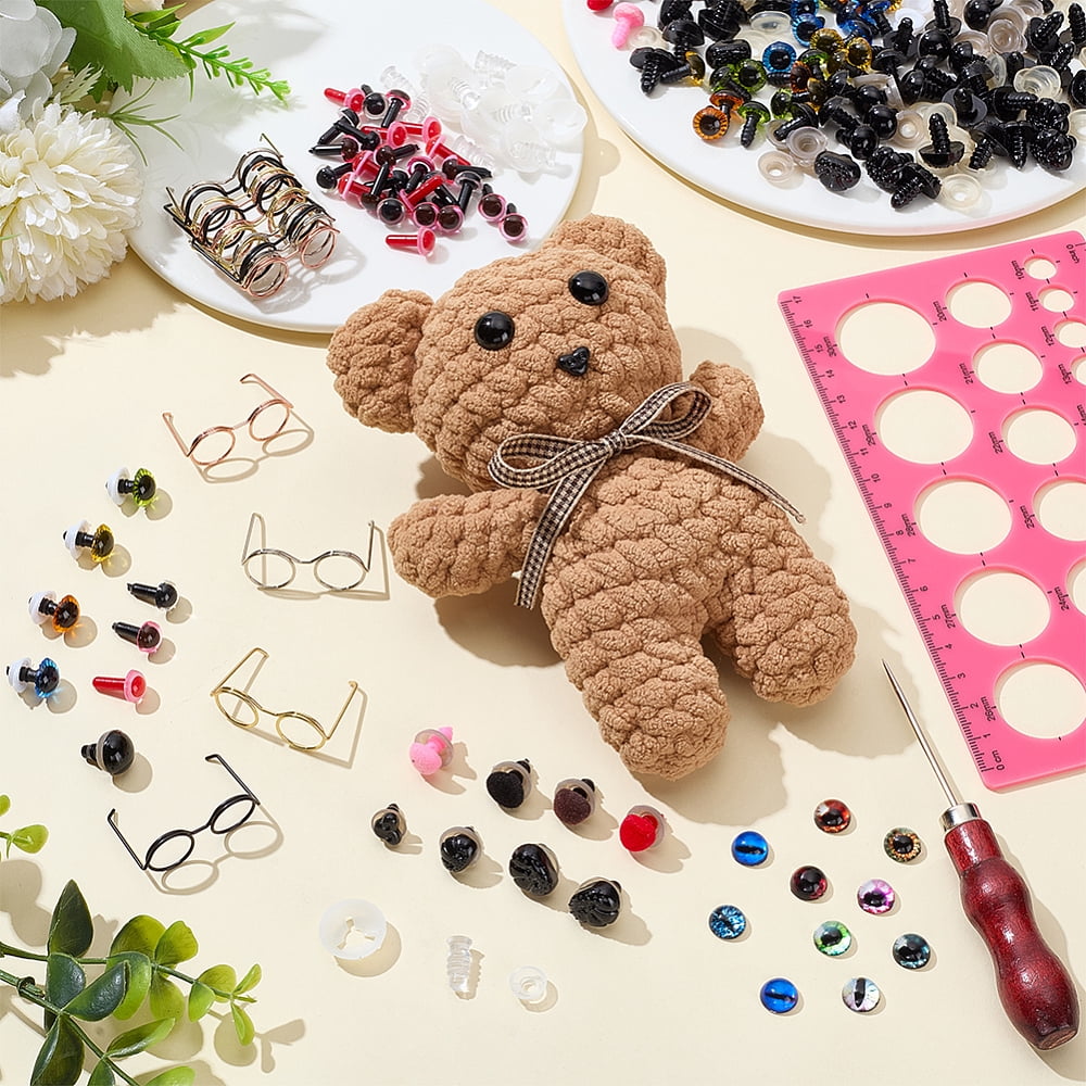 DIY Making Kits Craft Plastic Eyes Stuffed Toy Eyes Brass Eyeglasses Frames Plastic Safety Noses Glass Cabochons Mixed Color 14x36x24mm