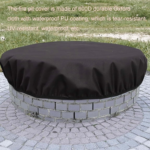 Outdoor Fire Pit Cover Round for In-Ground Fire Pits D40*H4inches, Waterproof Weather-Resistant Polyester Cover for Built-In Stone Fire Pits All-season Protection, Black