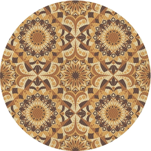 Ahgly Company Machine Washable Indoor Round Transitional Yellow Orange Area Rugs, 5' Round