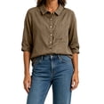 thumbnail image 7 of Dagugfen Cotton Linen Shirts for Women 3/4 Sleeve Button down Collared Neck Lightweight Shirts Business Casual Workwear Tops, 7 of 7