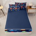 thumbnail image 4 of Erosebridal City Cartoon Bus Tile Zipper Twin Comforter Sets with Fitted Sheet and 2 Pillowcases,House Stop Sign Zipper Bedding Set,Navy Red White,4-Piece,Navy Blue Reversible, 4 of 5
