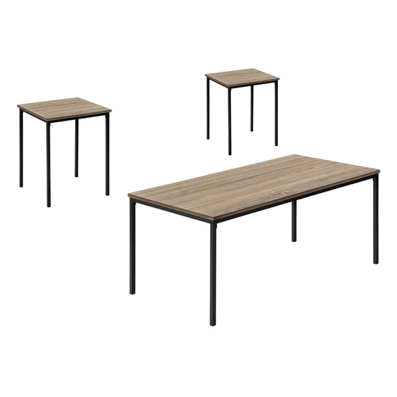 Cterwk 3pcs Table Set with Metal Legs, Coffee Table End Table for Living Room, Office, Brown