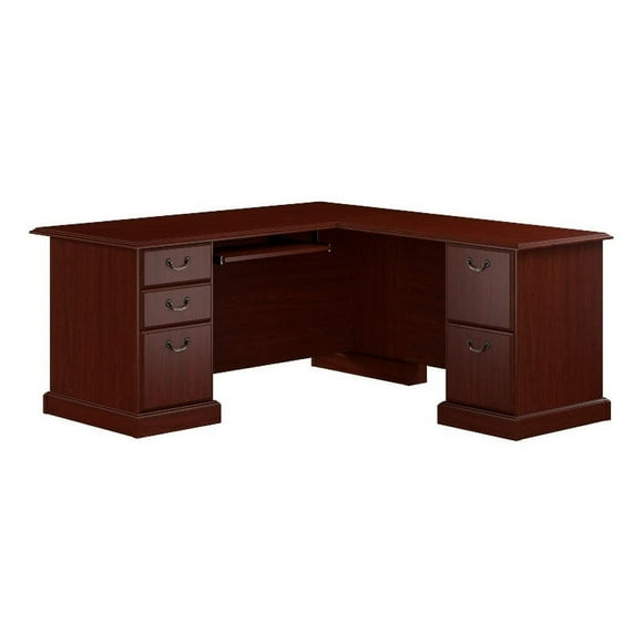 Arlington L Shaped Desk with Drawers and Keyboard Tray in Harvest Cherry