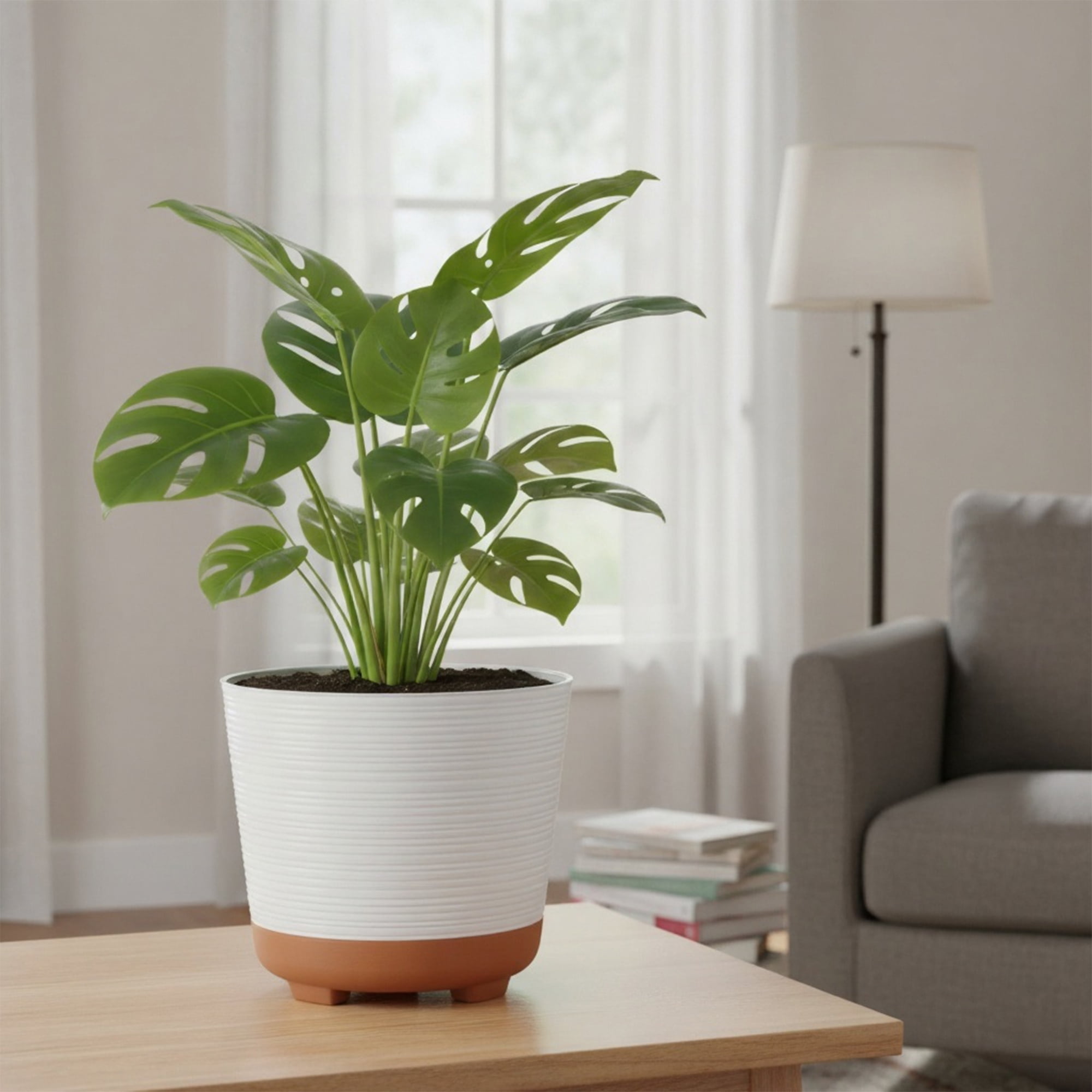 Hometrends 10in Wallula Resin Planter, White & Terracotta