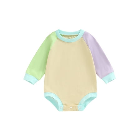 

Meihuida Baby Girls Casual Romper Long Sleeve O Neck Contrast Color Playsuit