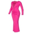thumbnail image 4 of Robe Longue Moulante pour Femmes, Couleur Unie, Froncée, à Manches Longues, Robe de Soirée, Robe de Fête, 4 of 7