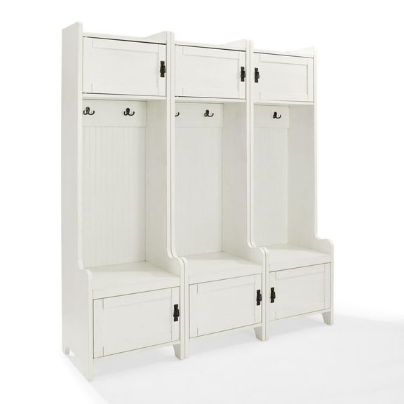 Entryway Hall Tree with Hooks & Storage - Modular Hall Tree Set - Space Saving Bench - White Finish