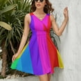 thumbnail image 3 of Rainbow Stripes Dress Summer Street Style Dresses Female Sleeveless Printed Sundress, 3 of 7