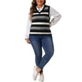 thumbnail image 2 of Agnes Orinda Plus Size Sweaters for Women Sleeveless Casual Outfits V-Neck Striped Knit Sweater Vests 4X Black, 2 of 6