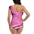 thumbnail image 5 of Cauagu Sparkling Pink Toilet Print Women's Sexy One Piece Swimsuits One Shoulder Ruffle Tummy Control Bathing Suit Slimming Swimwear-X-Large, 5 of 6
