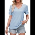 thumbnail image 2 of Top de Punto Texturizado de Color Liso con Mangas Abullonadas y Cuello en V en Azul XL, 2 of 5