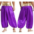 thumbnail image 6 of Haitryli Mens Arab Prince Costume Halloween Harem Pants Loose Bloomers Trousers Belly Dance Pants Purple L, 6 of 7